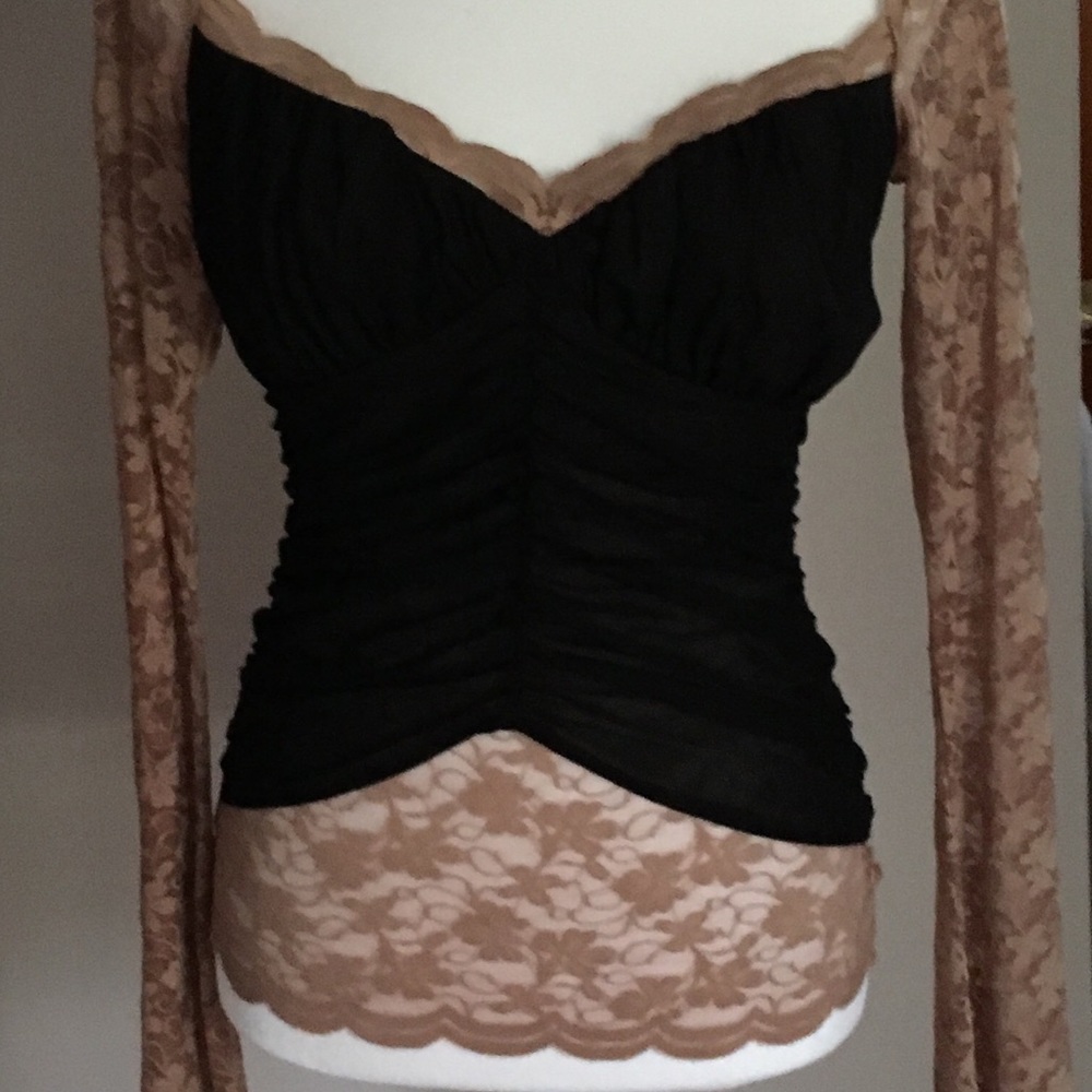 Moda International Gold and Black Lace Blouse